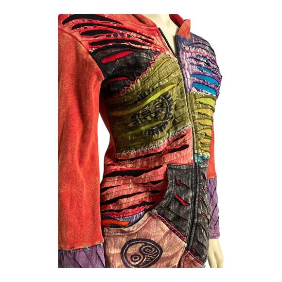 All That Jazz Cut Out Patchwork Full Zip Hoodie Boho Women's M Hippie Festival - Picture 3 of 7